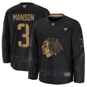 Dave Manson Men's Fanatics Chicago Blackhawks Premium Black 2024 Military Appreciation Practice Jersey