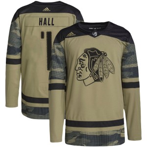Glenn Hall Men's Adidas Chicago Blackhawks Authentic Camo Military Appreciation Practice Jersey