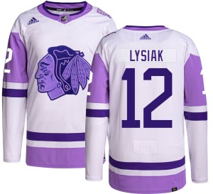 Tom Lysiak Youth Adidas Chicago Blackhawks Authentic Hockey Fights Cancer Jersey