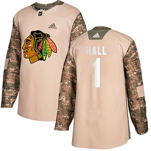 Glenn Hall Men's Adidas Chicago Blackhawks Authentic Camo Veterans Day Practice Jersey